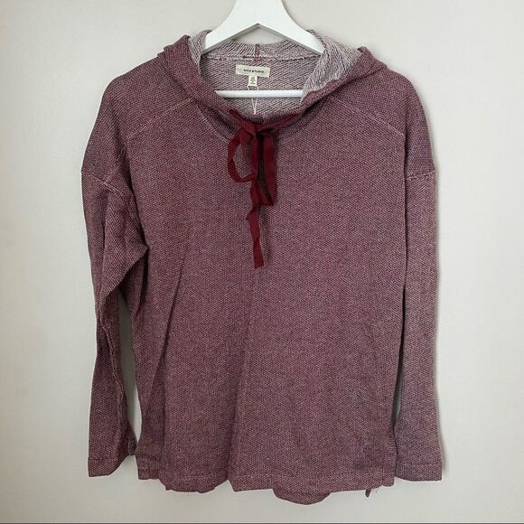 Max Studio Tunic Hoodie Striped Hooded High/low Funnel Neck Burgundy Casual Cute - Picture 14 of 14